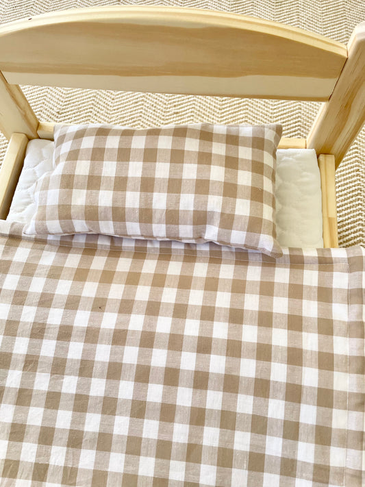 Sand Gingham Doll Bedding