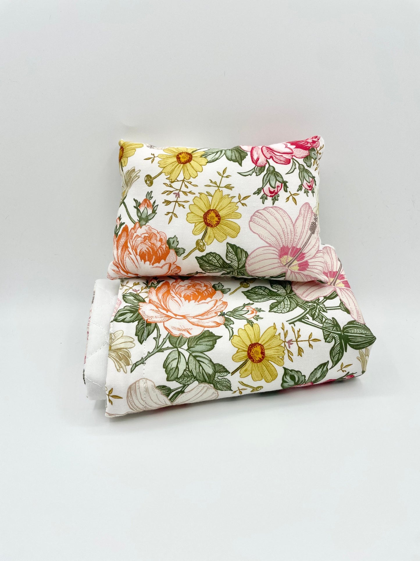 Doll Bed pillow blanket - Peony daisy bed cot quilt