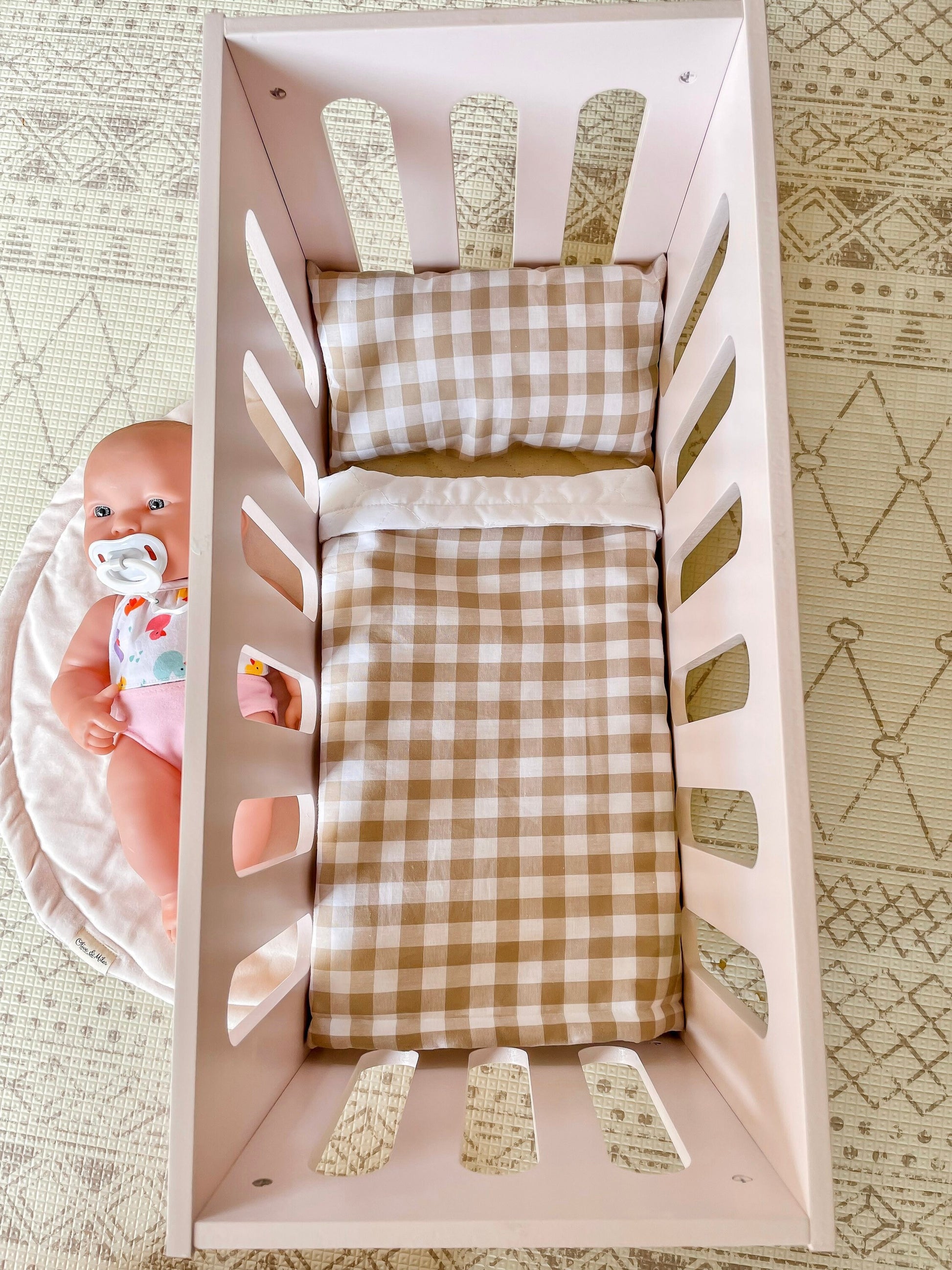 Checkered Doll Bedding | Gift for nephew | Crib sheet and pillow toy set | Doll Bed Cover Linen | Cot Blanket | Crib Bedding | Pram Pillows